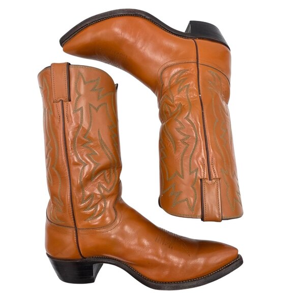 Vintage Justin Mens 10.5E Wide Pumpkin Orange Tan Leather Cowboy Western Boots - Picture 6 of 16